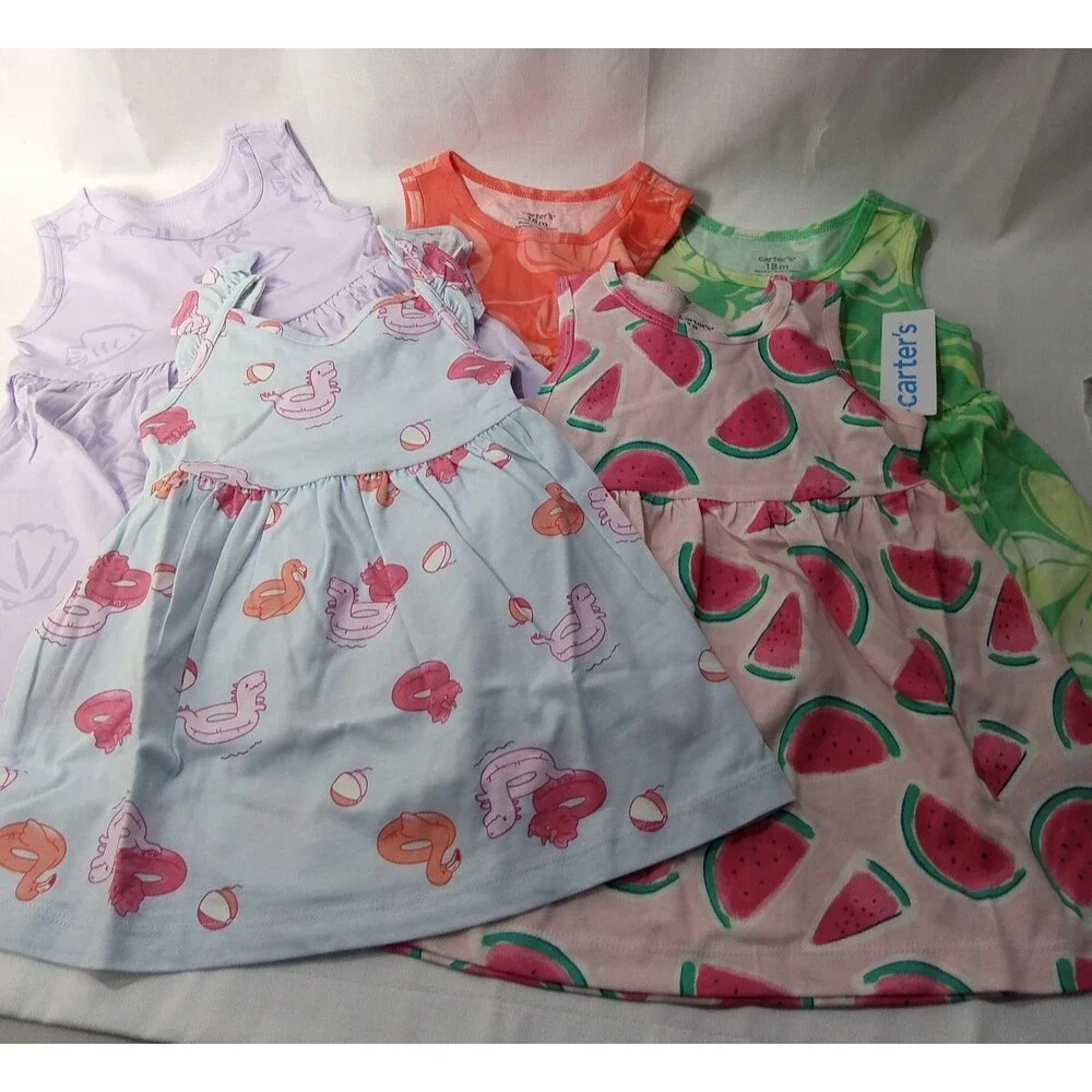 Lot of 5 Carter’s Toddler Girl Summer Dresses Tanks 18 Months NEW